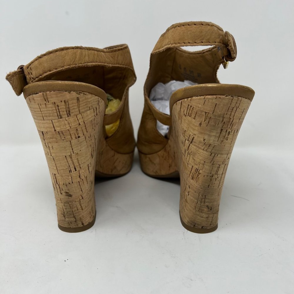 FRANCO SARTO Tan Suede Leather Wedge 5" Heel Open Toe Sandal Size 9.5M - Picture 10 of 16
